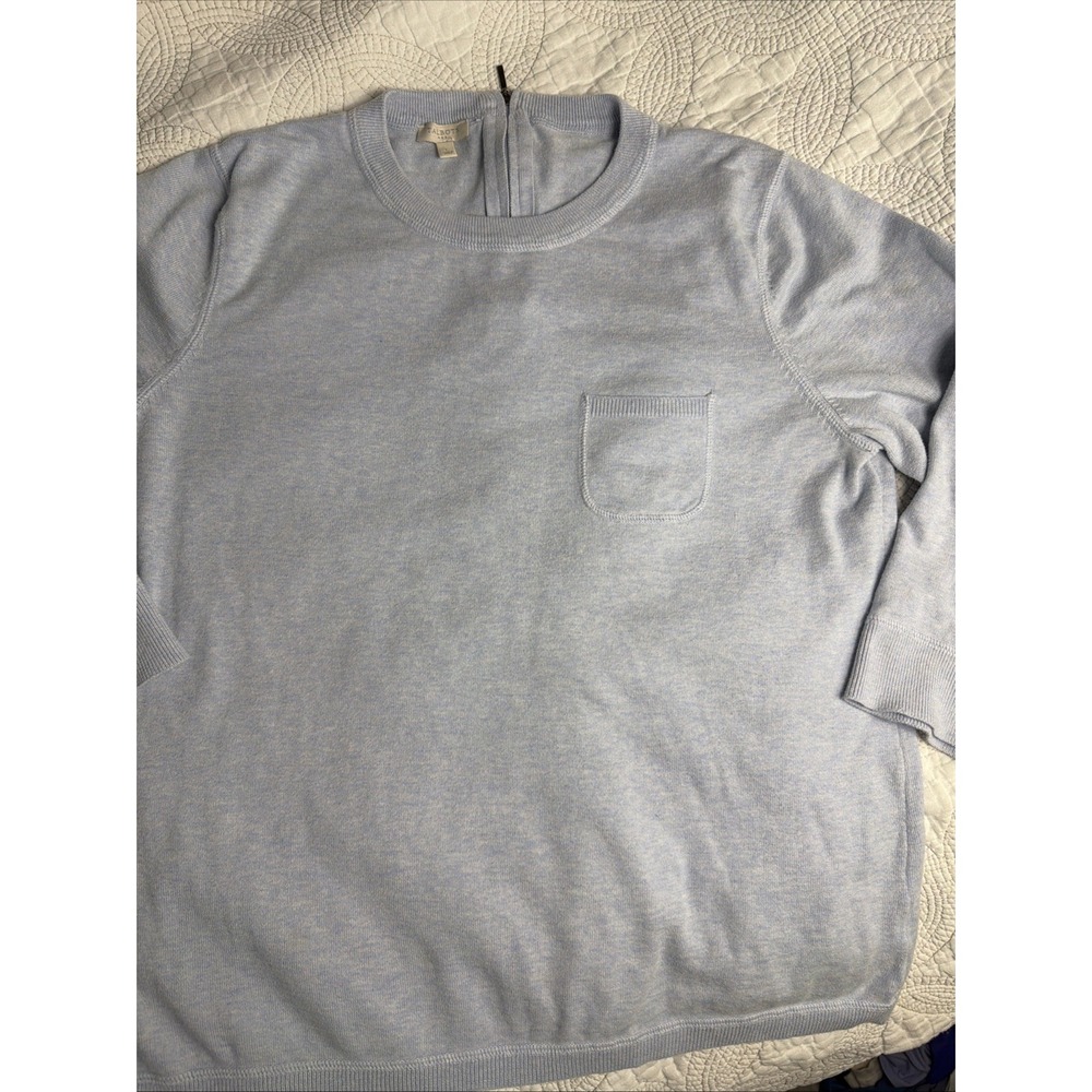 Talbots Sweater Women's Large Lt.  Blue Knit Pullover 3/4 Length Sleeve Pocket